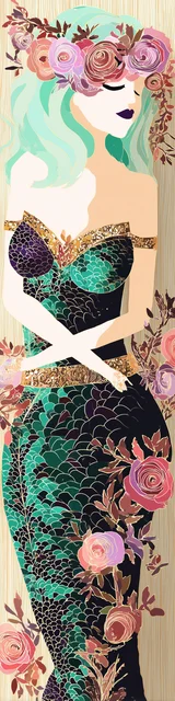 Free mermaid bookmark featuring a mermaid crossing her arms with green scales